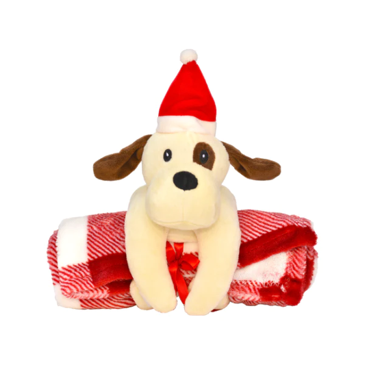 Puppy with Santa Hat and Blanket 20x30" (pack of 2 toys)